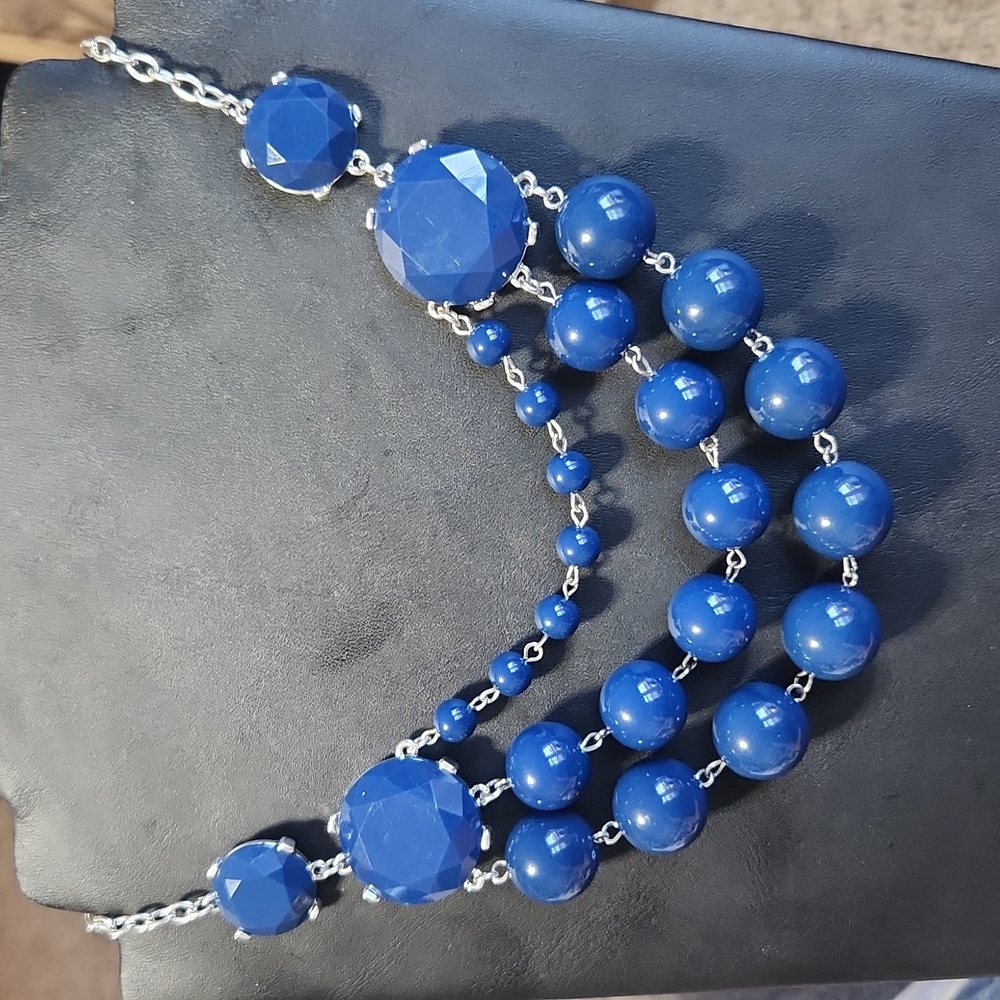Navy & Silver Tone Statement Necklace